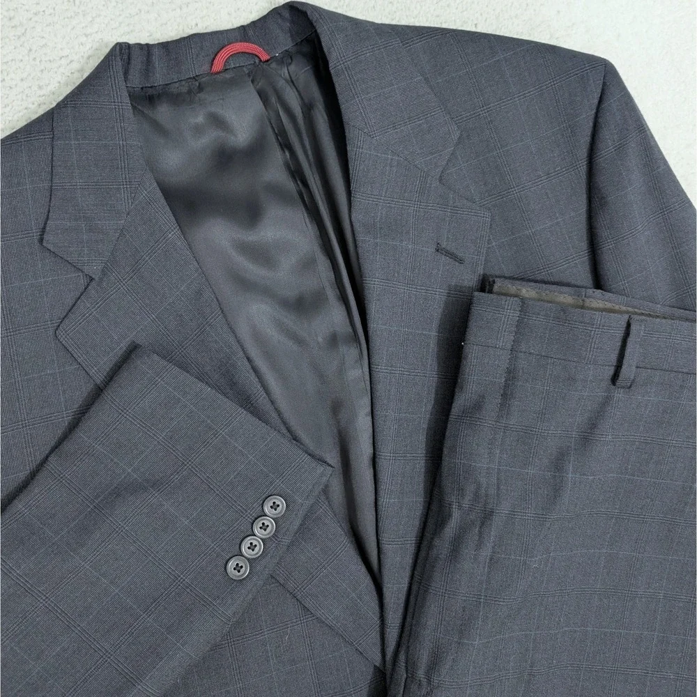 Jos A Bank 48EXL 38x34 Blue 100% Wool USA Made Mens‎ Full Suit Subtle Plaid